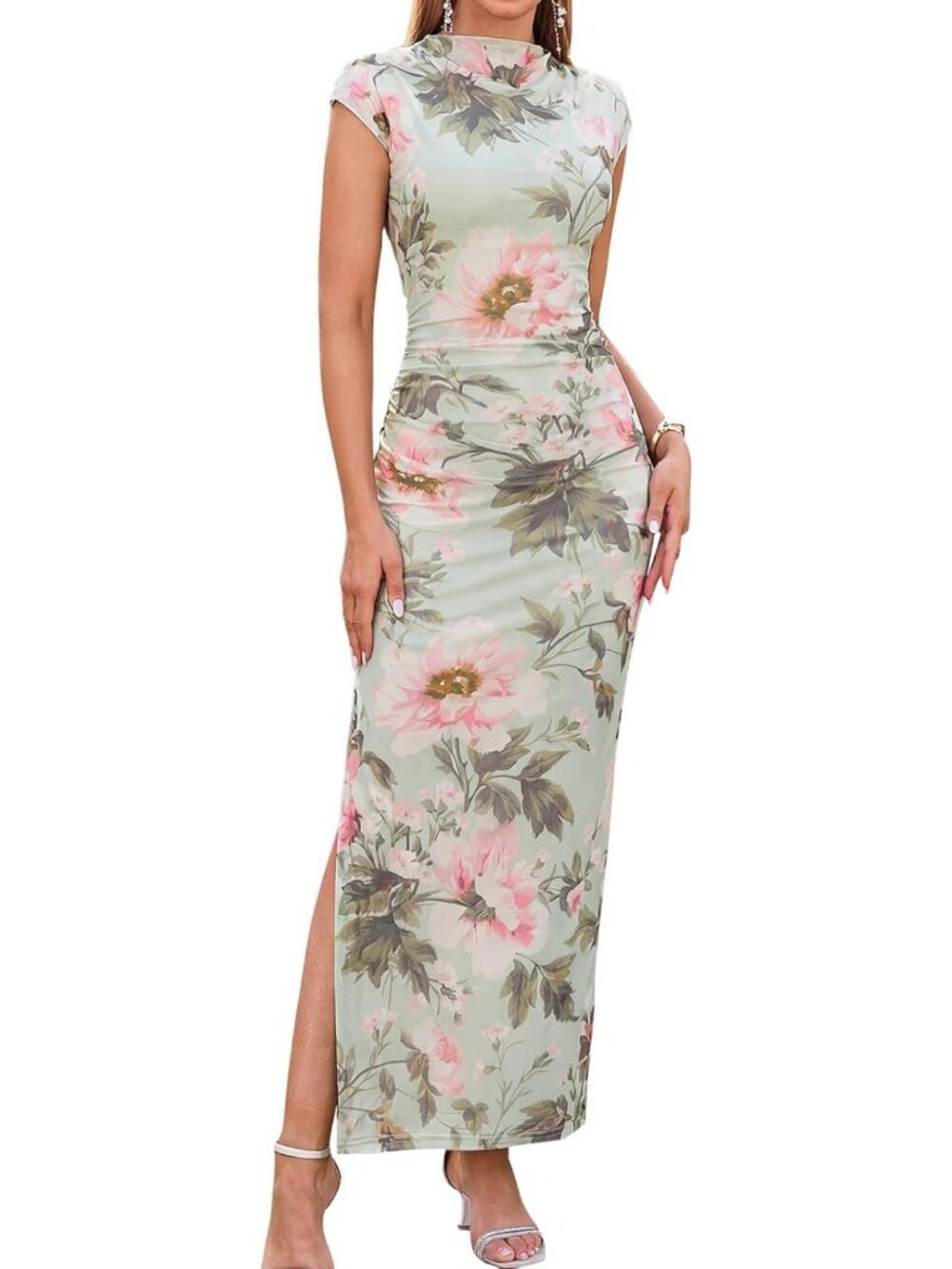 Floral Ruched Bodycon Maxi Dress for Women | Perfect Wedding Guest Outfit